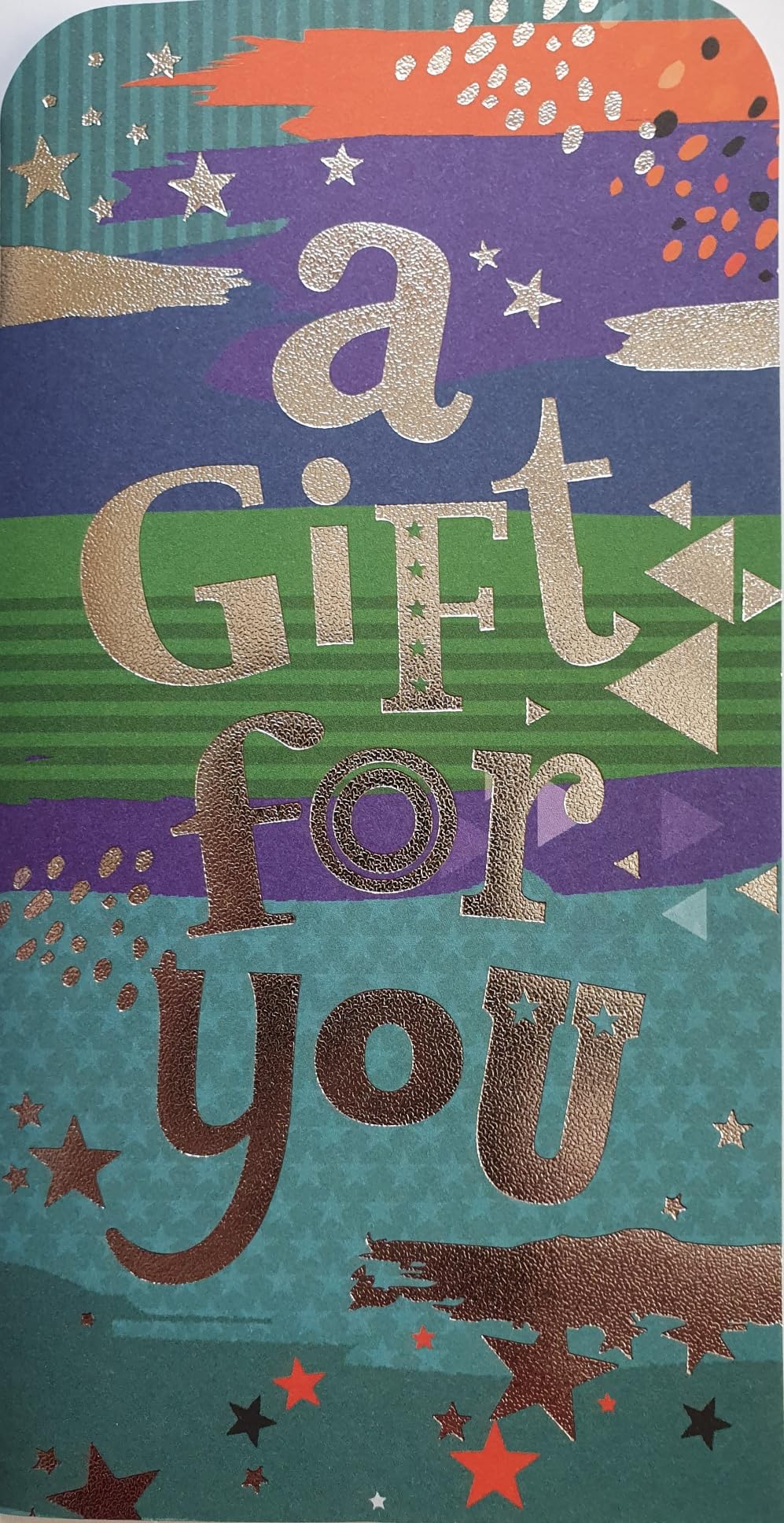 Money Wallet Gift Card & Envelope Blue Grey Balloons Presents Copper Foil 7x3.5"