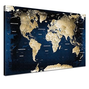 Carte Du Monde Bleu Océan Une Partie De 100 X 70 Cm