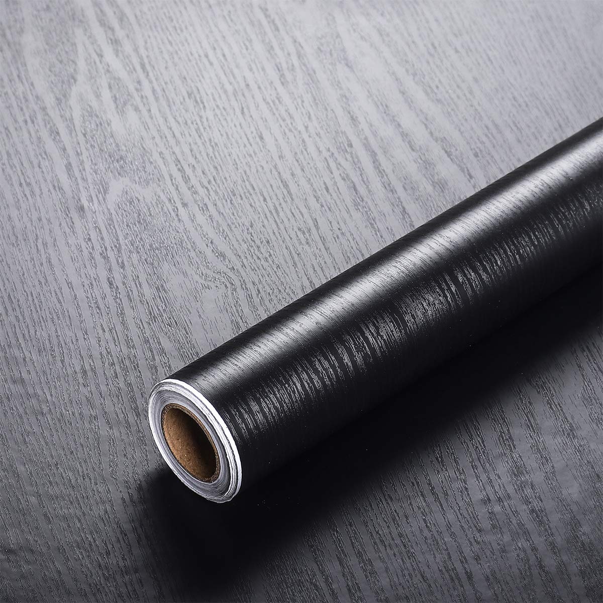 VEELIKE Vinyl Worktop Covering Grain Wood Effect Sticky Back Plastic Roll 40cm x 900cm Self Adhesive Contact Paper Black Wallpaper for Kitchen Bedroom Living Room