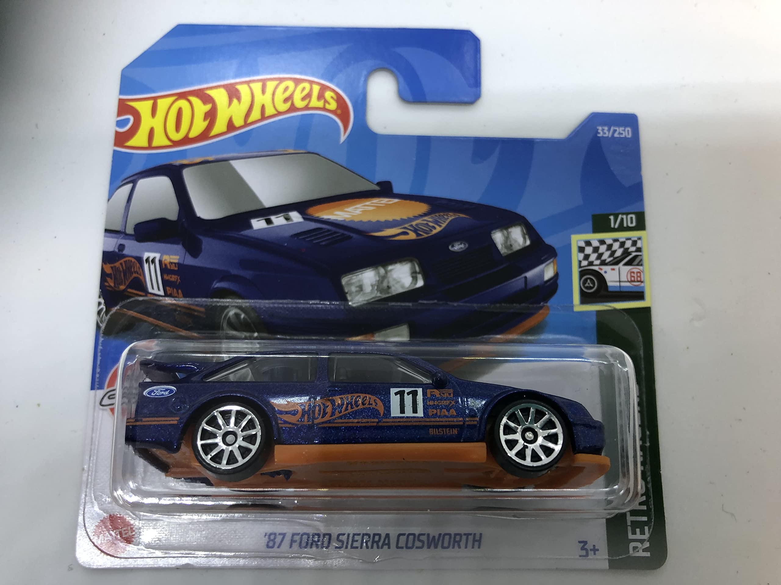 H Wheels 2020 Hot Wheels - '87 d Sierra Cosworth Blue - Retro Racers 1/10 - HCW87 - Short Card - Bilstein - PIAA - Ryu's Rides - Mattel 2022 (2nd Colour)