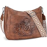 MEITRUE Crossbody Bags for Women,Rose Embossed Vegan Leather Medium Hobo Purse with Strap Travel Shoulder Handbag