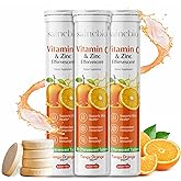 Sainebio Vitamin C 1000mg & Zinc 10 mg Effervescent Tablets – Immune Support Supplement with Tangy Orange Flavor – Boost Immunity, Energy & Antioxidant Protection – 60 Effervescent Tablets - Pack Of 3