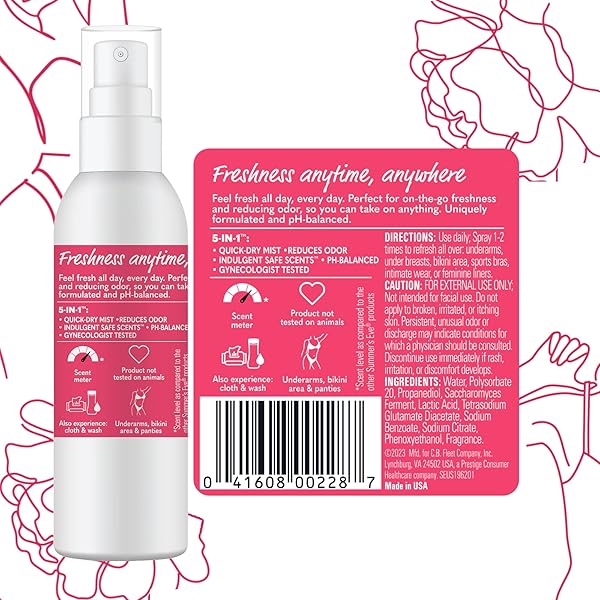 SUMMER’S EVE REFRESHER MIST, FEMININE SPRAY REDUCES ODOR, BLISSFUL ESCAPE, BODY SPRAY FOR WOMEN, 1.89 OZ BOTTLE