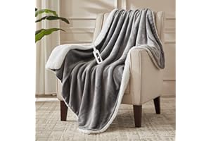SNUGSUN Heated Blanket Throw Size, Soft and Cozy Electric Heating Blanket for Bed, Automatic Safety System 6 Heating Levels & 4 Hours Auto-Off Gift for Grandma,50" x 60" London Grey