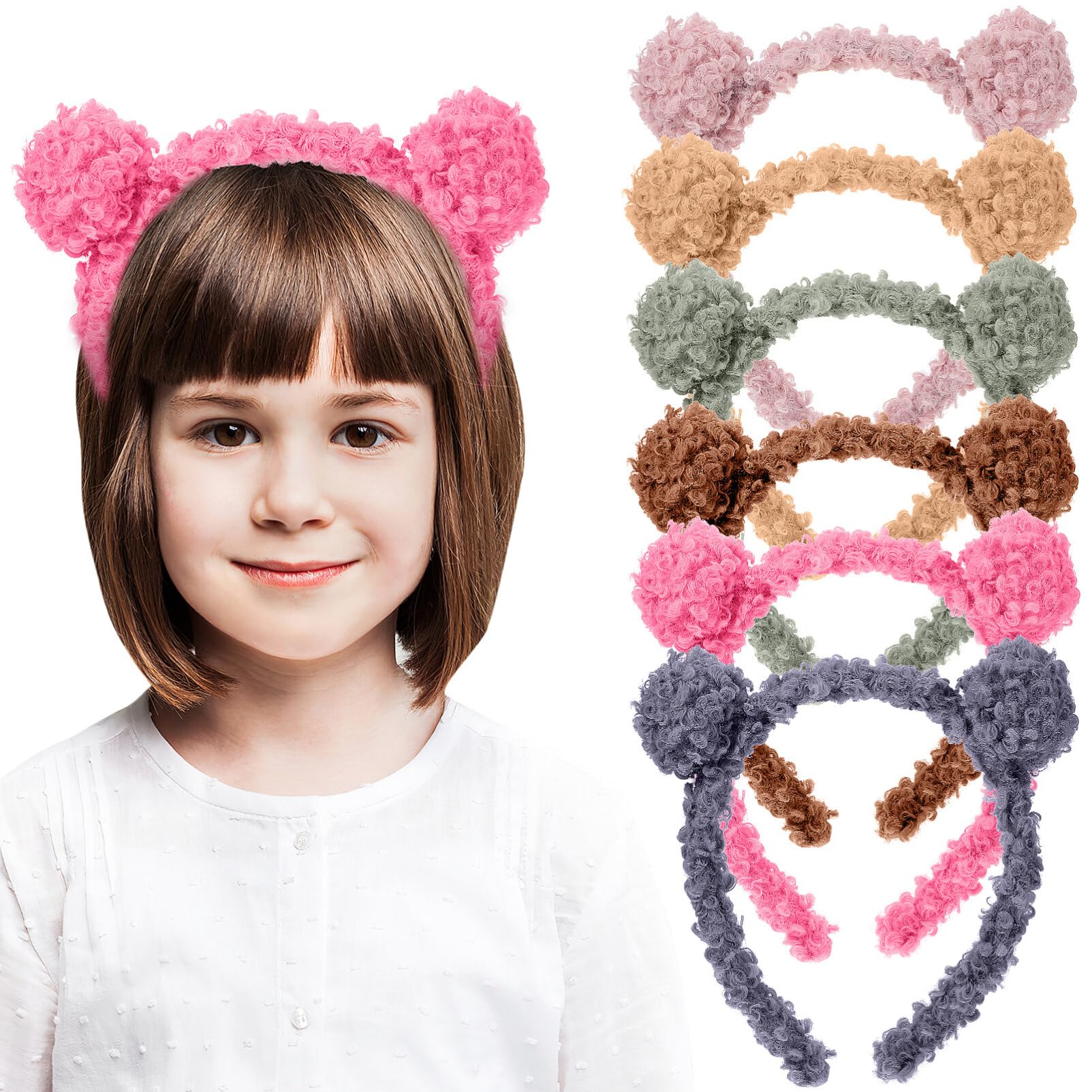 6Pcs Bear Ears Headbands Fluffy Hair Hoops for Party, Cosplay, and Costume Supplies, Assorted Colors, Comfortable and Elastic, Suitable for All Head Sizes