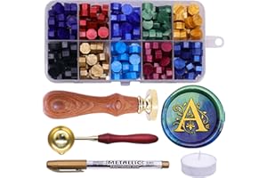 SWANGSA Initial Alphabet A Wax Seal Stamp Kit, Classic Retro Letter Sealing Stamp with 200pcs Sealing Wax Beads Kit for Wedding Invitations Cards Envelopes (A)