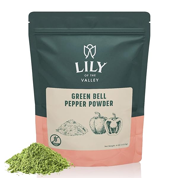 LILY OF THE VALLEY GREEN BELL PEPPER POWDER – GROUND PEPPER FOR COOKING – IDEAL FLAVOR & AROMA FOR SEASONING – NATURAL, VEGAN & GLUTEN-FREE – PACKED IN RESEALABLE POUCH (16OZ, 453G)- PACKAGE MAY VARY