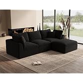 ohllob 110" Cloud Sectional Couches for Living Room, Boneless L-Shape Couch with Ottoman, 3 Seater Modular Sectional Sofa, Black