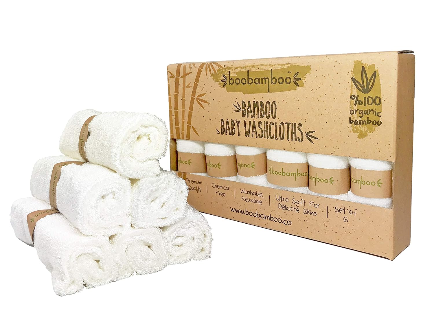 Boobamboo Organic Sensitive Washcloths for Babies and Adults, Chemical