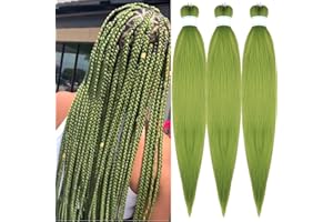 Gozill Seaweed Green Pre Stretched Braiding Hair Kanekalong Braiding Hair Prestretched Box Braids Human Hair 26Inch