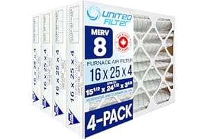 16x25x4 MERV 8 Pleated Furnace Filters (Actual Size 15-1/2 x 24-1/2 x 3-5/8) Clean, Healthy Air - Efficient, Home Climate Con
