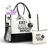 InnoBeta Bowling Gifts, Canvas Tote Bag with Top Zipper Closure and Shoulder Strap for Birthday, Christmas and Every Special Occasion