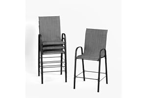 VONZOY Patio Bar Stools of 4，Outdoor Height Patio Stools & Bar Chairs with High Back，All-Weather Textilene Patio Chair for Backyard Garden Lawn（Dark Grey）