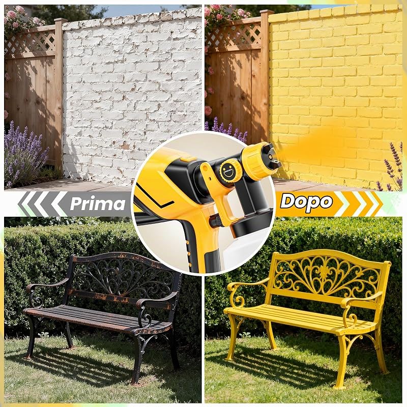Pistola a Spruzzo, 600W HVLP Spruzzatore Elettrico con Serbatoio da 1200ML, 5 Ugelli & 3 Modelli - Ideale per Pareti, Mobili, Recinzioni, Interni ed Esterni Casa, Soffitti