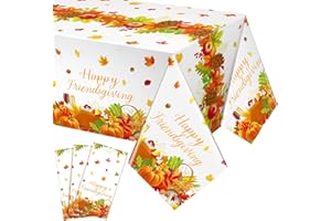 Newwiee 3 Pcs Thanksgiving Disposable Tablecloths Plastic Fall Table Covers 54 x 108 Inch Autumn Rectangle Tablecloths Pumpkin Maple Leaves Turkey for Home Fall Harvest Decorations(Friendship)