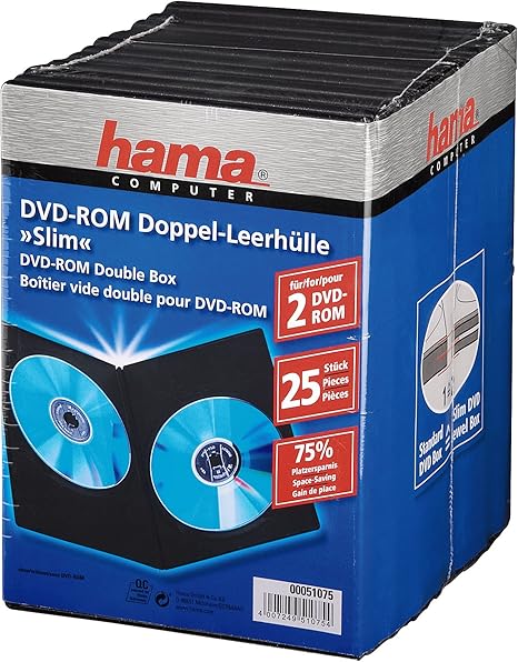 Hama - Pack de 25 cajas dobles para DVD, color negro: Amazon.es: Informática