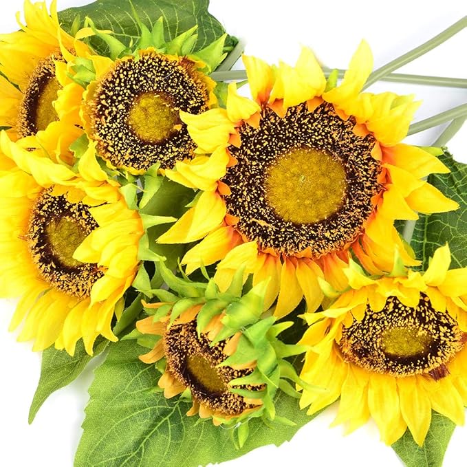 KINWELL Large Artificial Silk Sunflower Bouquet 7 Stems