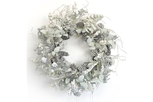 HUASHEN Winter Front Door Wreath 26 Inch Winter Birch Wreath White Berry Wreath with Iced Pine Cones, Holly Leaf, Branch White Winter Christmas Wreaths for Front Door or Indoor Wall Window Thanksgiving Décor