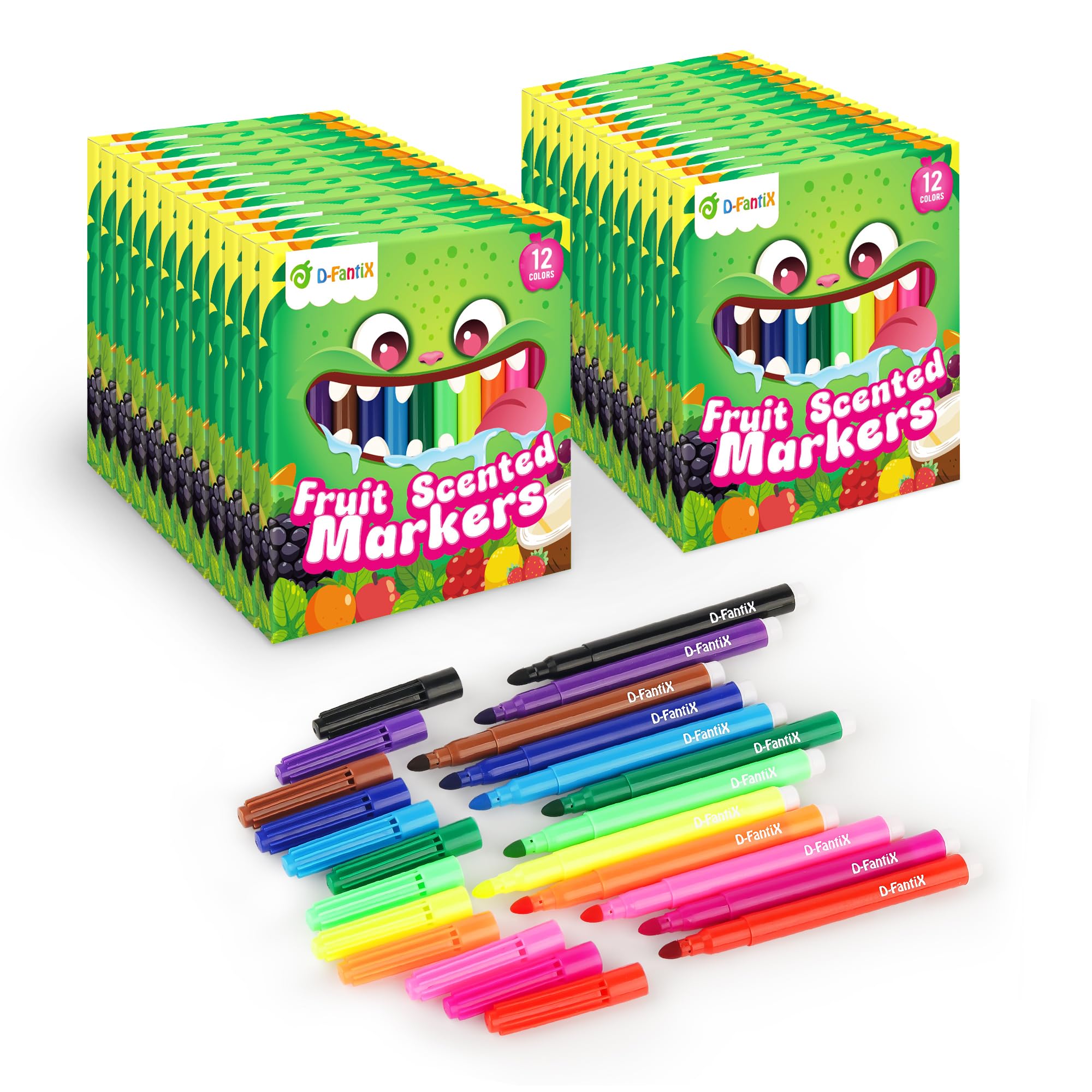 Photo 1 of D-FantiX 24 Packs Fruit Scented Washable Markers Bulk, 288 Count Coloring Markers for Kids Party Favors, Preschool Classroom Must Haves and Rewards, Back to School Supplies for Girls Boys