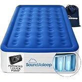 SoundAsleep Dream Series Raised Queen Air Mattress, Built-in Pump, Blue | ComfortCoil Technology, fast 1-click inflation, waterproof flocked top and SureGrip bottom create a stable guest bed for two