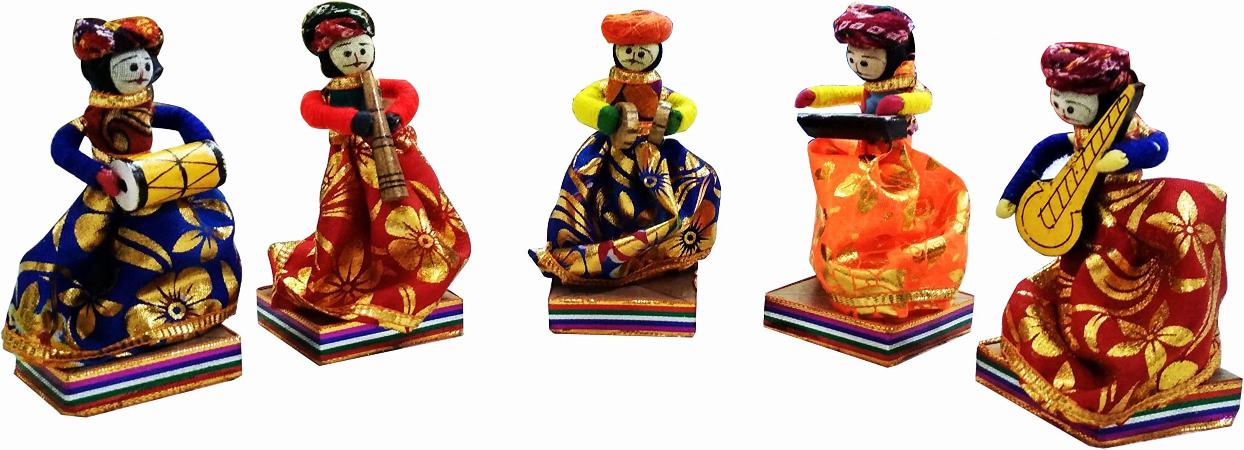 Paartha Saarthi Rajasthani Traditional Antique Decorative Elegant Handmade Wooden Showpiece, Multicolour, 3 x 4 x 7 cm, 5 Pieces
