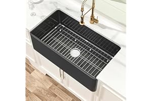 Miuara Black Farmhouse Sink 33 Inch - Large Farm Sink Matte Black 33"x18"x10", Fireclay Apron Sink,Farmer Barn Sink Reversible,Undermount Kitchen Sink Single Bowl with 2 Accessories, for Kitchen