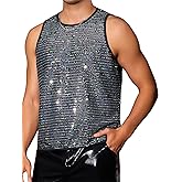 Lars Amadeus Sequins Tank Top for Men's Crew Neck Sleeveless Party Club Sparkly Metallic Vests