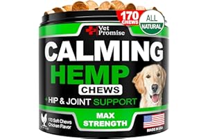 VET PROMISE Hemp Calming Chews for Dogs Anxiety - Advanced Dog Calming Chews - 170 Treats - Dog Anxiety Relief with Hemp Oil - Hip and Joint Supplement Health Support for Dogs - Made in USA