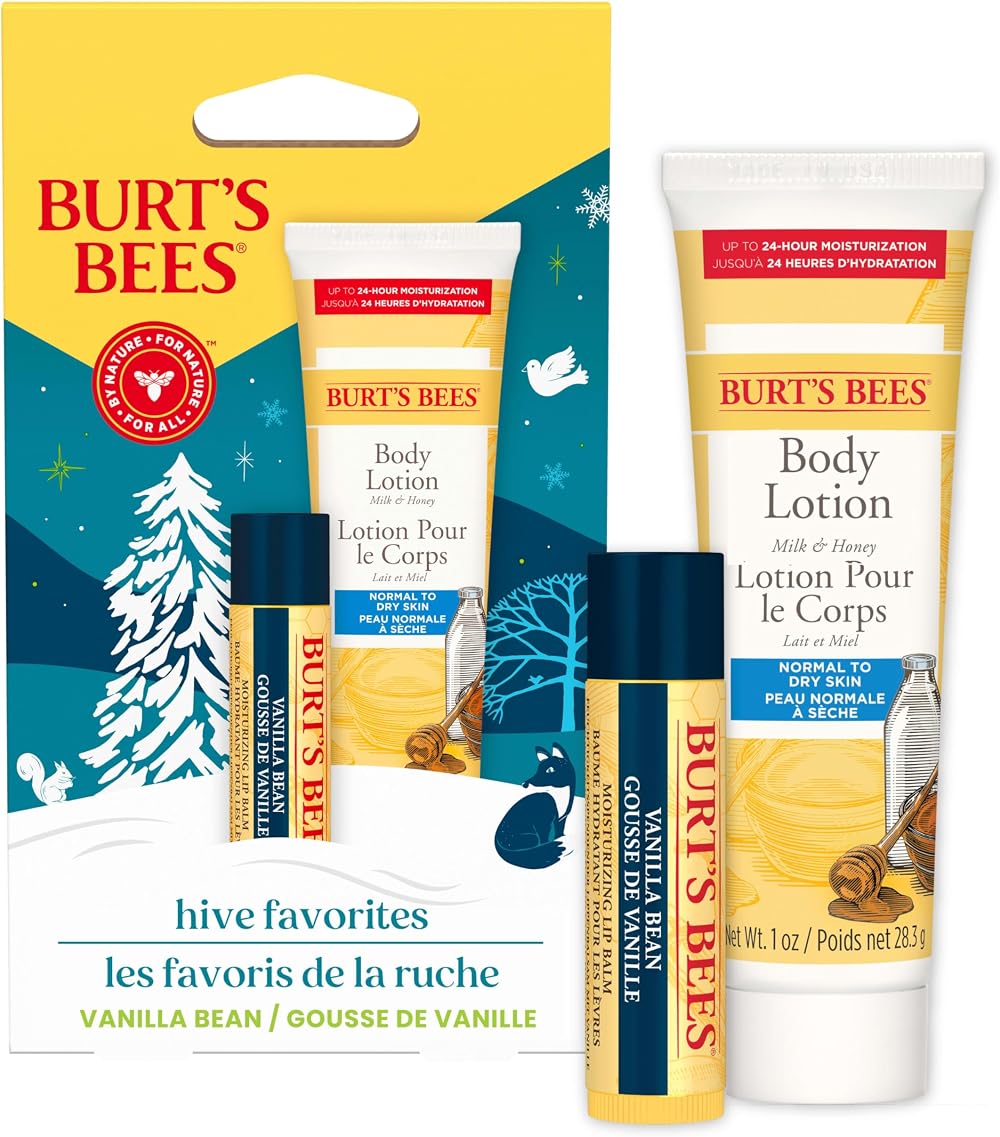 Burt's Bees Gift Set Lip & Body Vanilla Bean Lip Balm Mini Milk & Honey Lotion