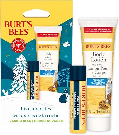 Burt's Bees Gift Set Lip & Body Vanilla Bean Lip Balm Mini Milk & Honey Lotion