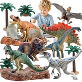 Dinosaur Toys for Kids Big Dinosaur Action Figures 17 PCS | Large Dino Playset with Plants Fossils Scene Set for Boys Girls 3 4 5 6 7 Year Old Dinosaur Toys Play Figures