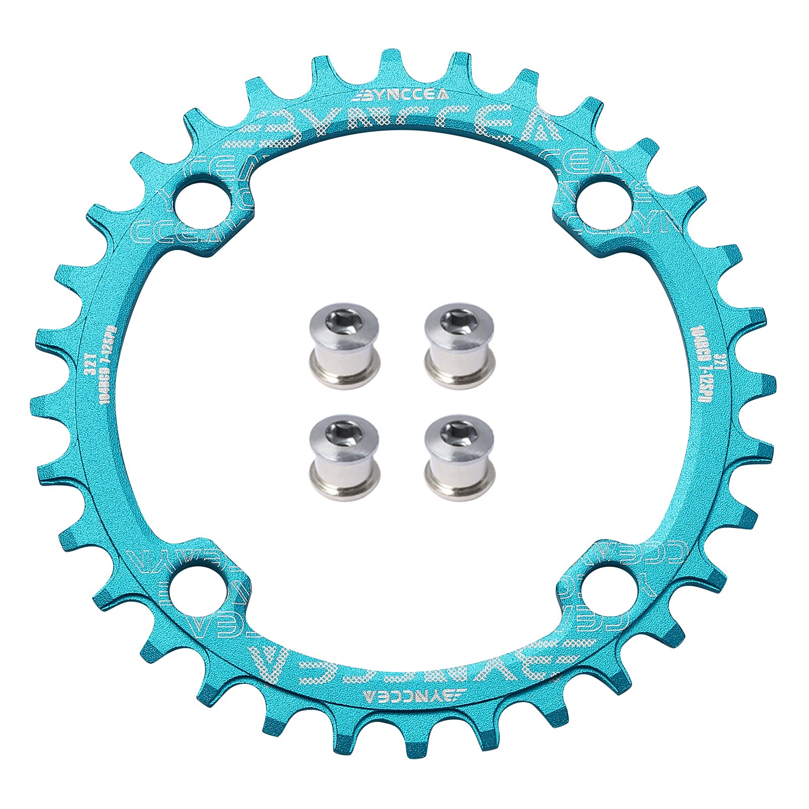 Bynccea Round Chainring 104 BCD 32T 34T 36T 38T Narrow Wide Single Chain Ring with 4 Pieces Sprocket Screws 8 9 10 11 12 Speed for Road Bikes MTB BMX Bike
