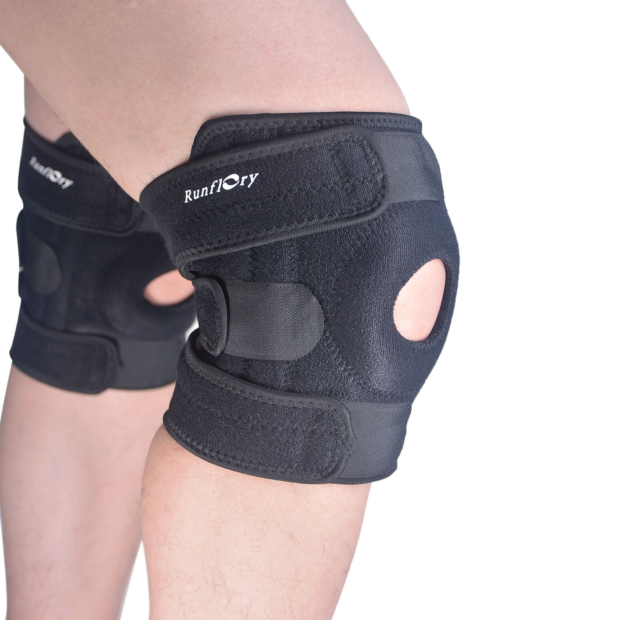 Runflory Knee Support Brace, Adjustable Open Patella Stabilizer Non-slip Neoprene Knee Support Protector w 4 Spring Stays for Compression, ACL, Meniscus Tear, Arthritis - Helps Stabilising & Recovery