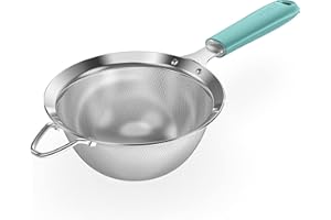 18/8 Stainless Steel Mesh Strainer: U-Taste 5.5 Inch Kitchen Fine Mesh Sieve Food Colander with Riveted Sturdy Silicone Handle and 30 Mesh Hole for Straining Flour, Pasta, Fruit, Quinoa(Aqua Sky)