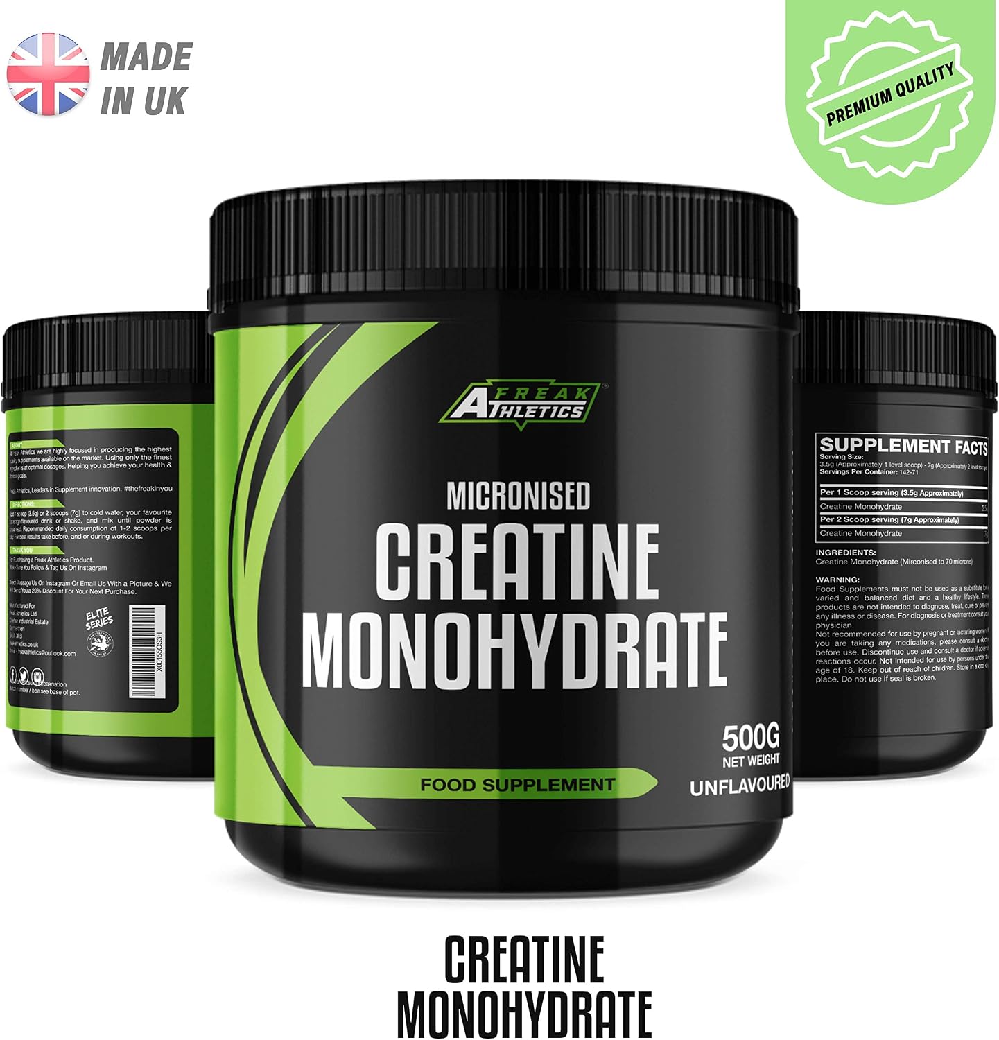 Freak Athletics Creatine Monohydrate Powder 500g (142 Servings Unflavoured) 100% Micronised Creatine Powder - Image 3