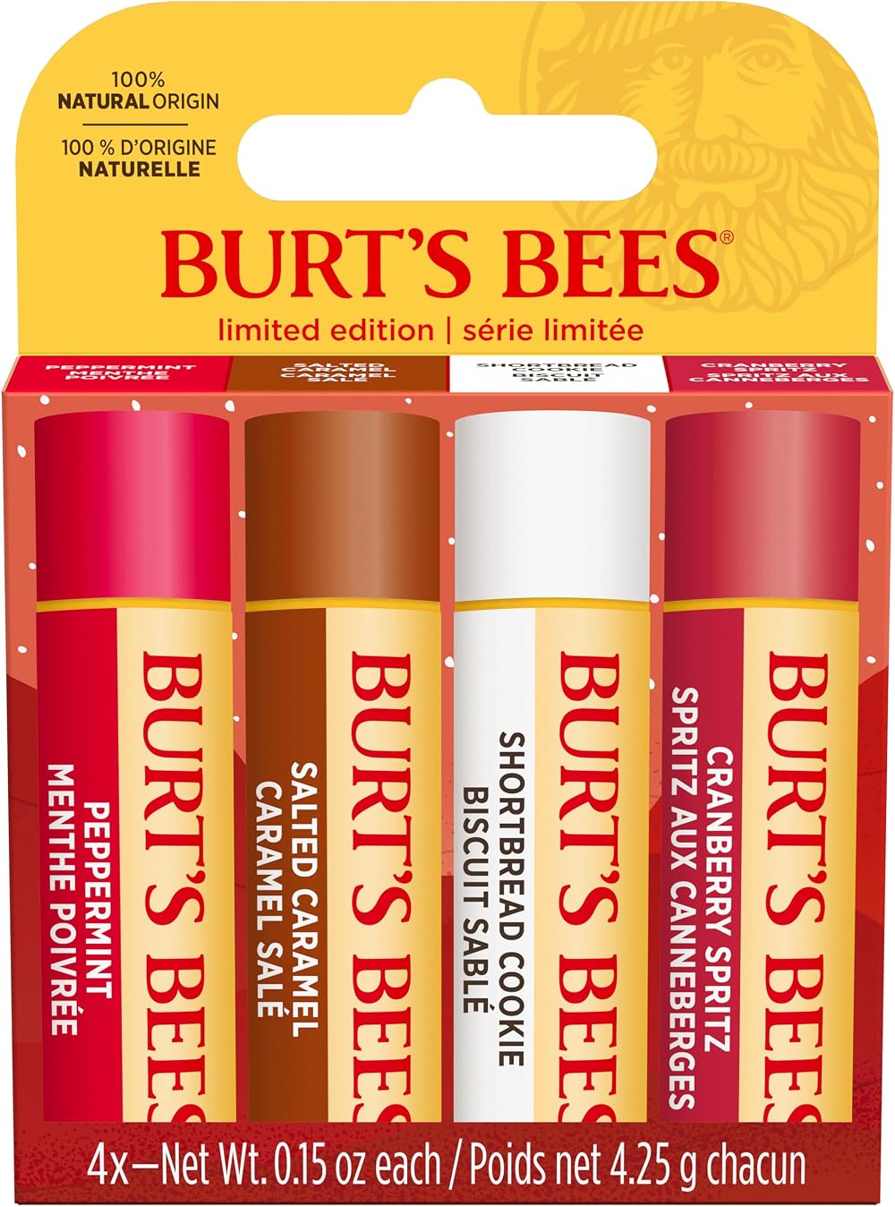 Burt's Bees Lip Balm 4-Pack Gift Set Shortbread Cranberry Salted Caramel