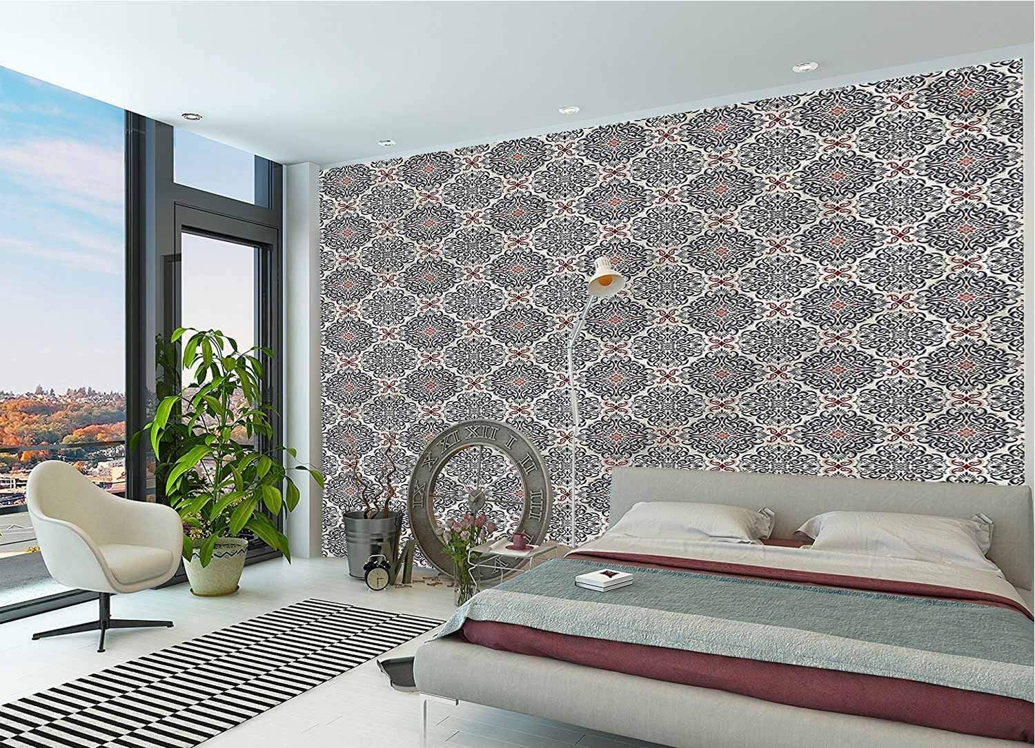 LCGGDB Victorian Wall Stickers Murals,Boho Floral Vintage Paperhanging Wallpaper for Office Livingroom Girls Bedroom Family Wall Decals-78x55 Inch