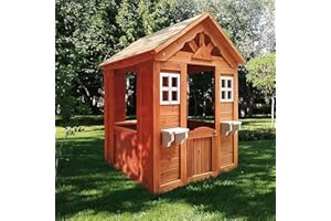FULOCSENY Outdoor Playhouse for Kids Wooden Backyard Playhouse Fir Wood Pretend Game House with 2 Windows and Flowerpot Holder, 39" Lx39“Wx55 H, Toddlers for Ages 3+ (39")