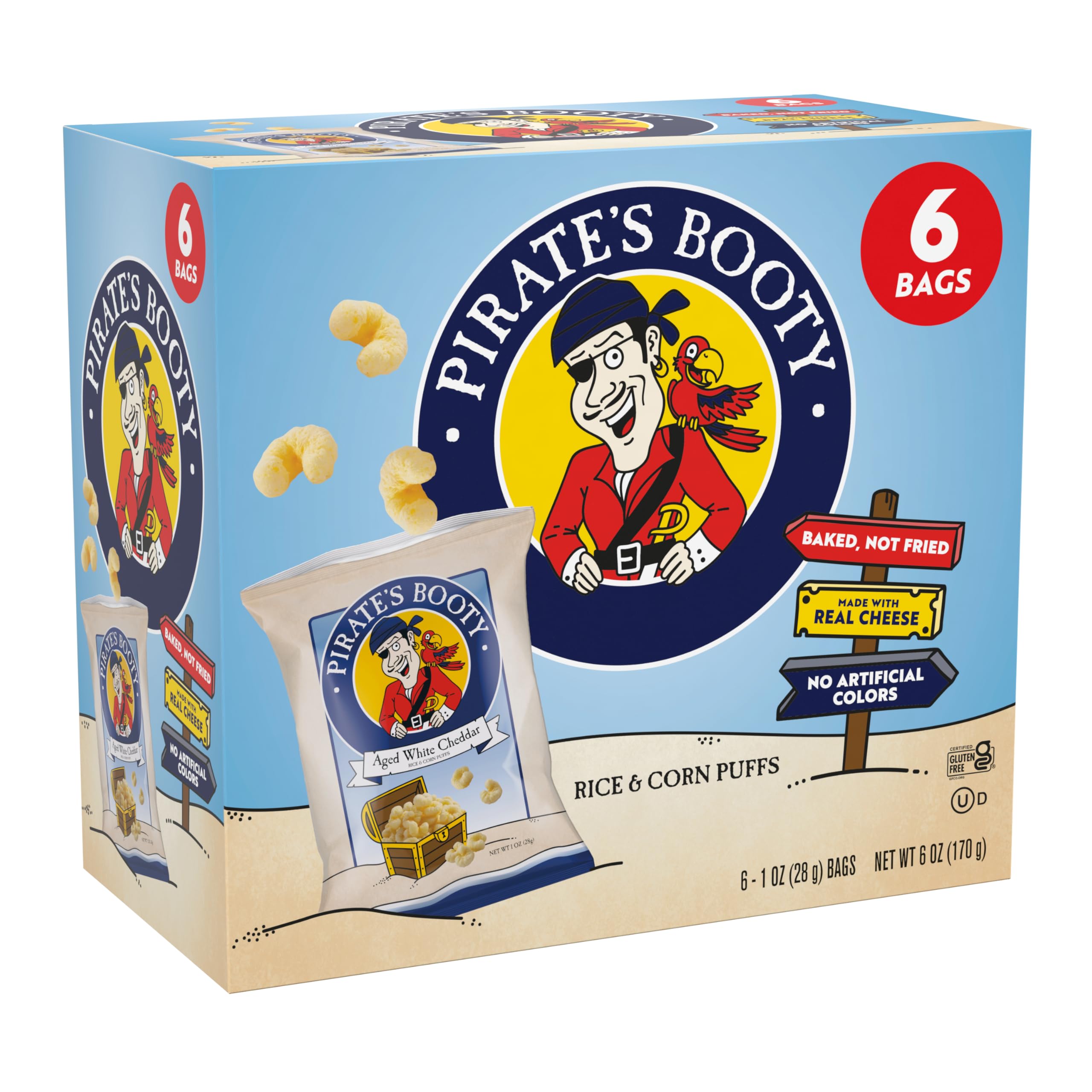 Pirate's Booty Aged White Cheddar Cheese Puffs, Gluten Free, Kids ...