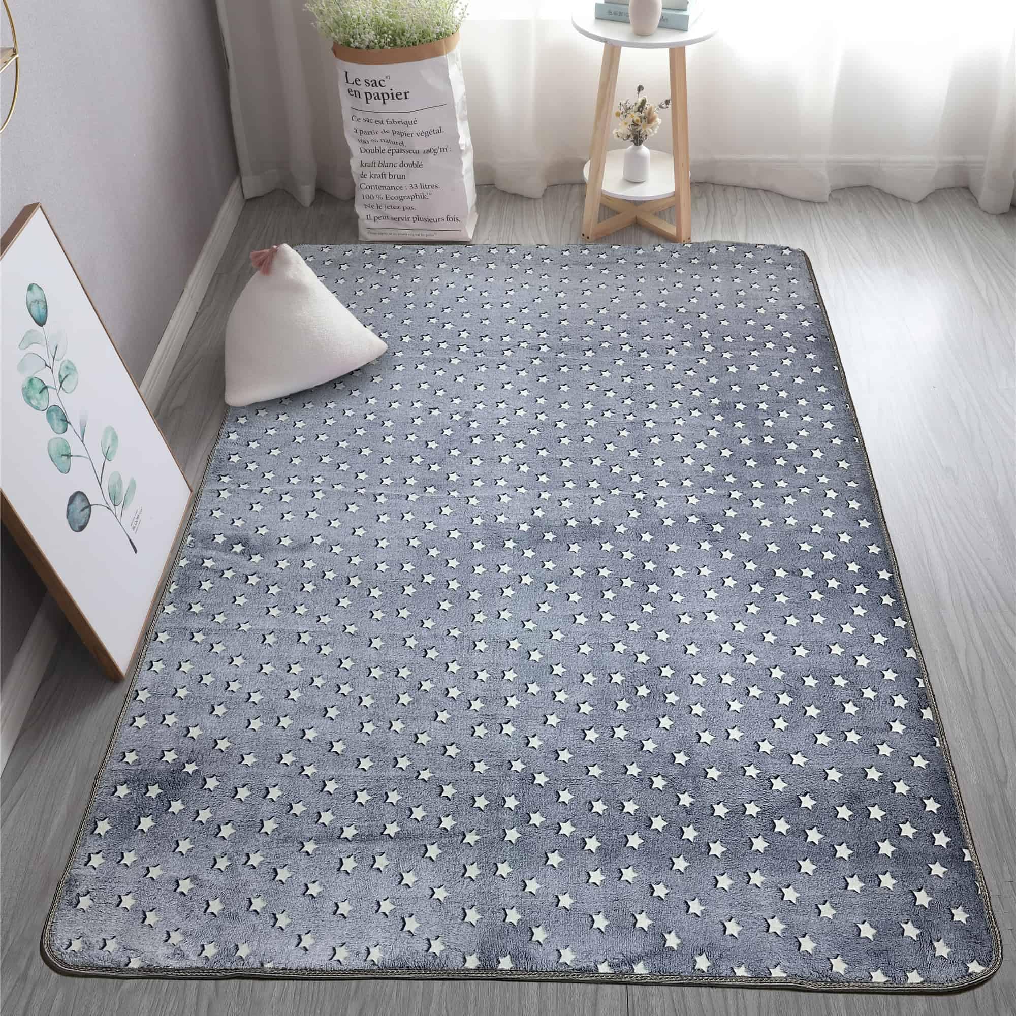 GGBOND Luminous Carpet Glow in the Dark Grey Stars Rugs, Short Plush Sponge Sandwich Soft Comfortable, 100x200cm