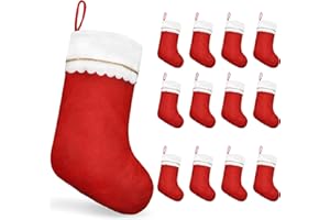 MNKXL 12PCS Christmas Stockings Bulk, Large 19 Inch Traditional Red & White Felt Stockings with White Cuff and Gold Trim, Christmas Stockings Bulk for Fireplace Mantel & Holiday Decorations