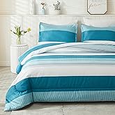 Litanika Teal California King Comforter Set - 3 Pieces Turquoise Cal King Oversized Lightweight Summer Colorblock Stripe Bedding Set (104x96In, 2 Pillowcases)