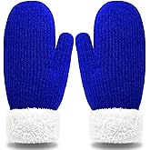 Tikeiuo Winter Warm Mittens for Women Thick Knit Fleece Lined Gloves with Elastic Cuff Fur Warm Mittens for Cold Weather Gift