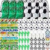 Justforjoyful 110 Pcs Soccer Party Favors for 12 Sets Sports Party Supplies Drawstring Bag Backpack with Keychains Mini Soccer Stress Ball Slaps Bracelets Goodie Bag Stickers Presents Gift Set