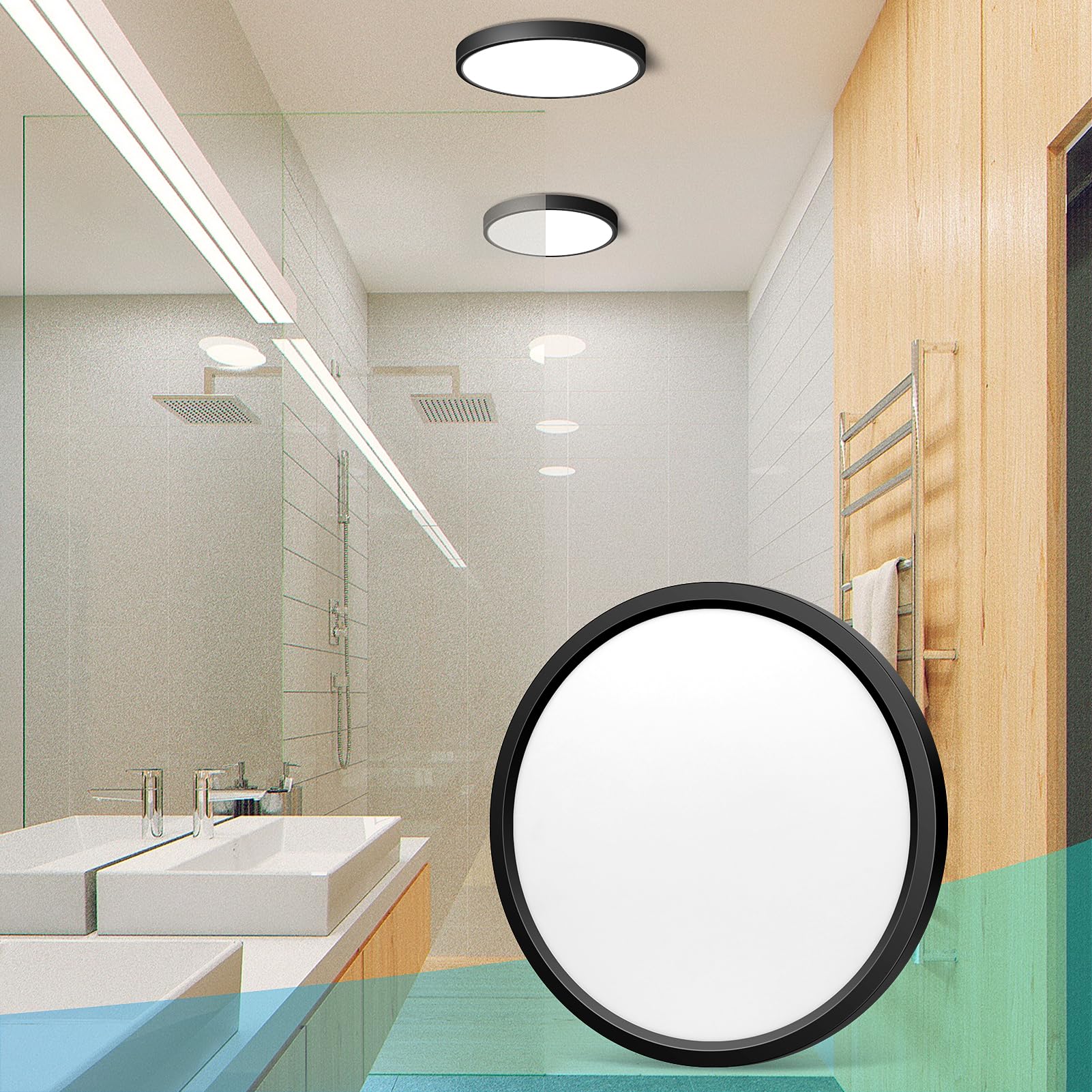 7in/18cm 12W LED Flush Mount Ceiling Light, 4000K Natural White Bathroom Light, 1500LM, Black Round Ceiling Lights, 120W Equivalent Ceiling Lamp for Closets, Kitchens, Hallway, Bedrooms, etc.