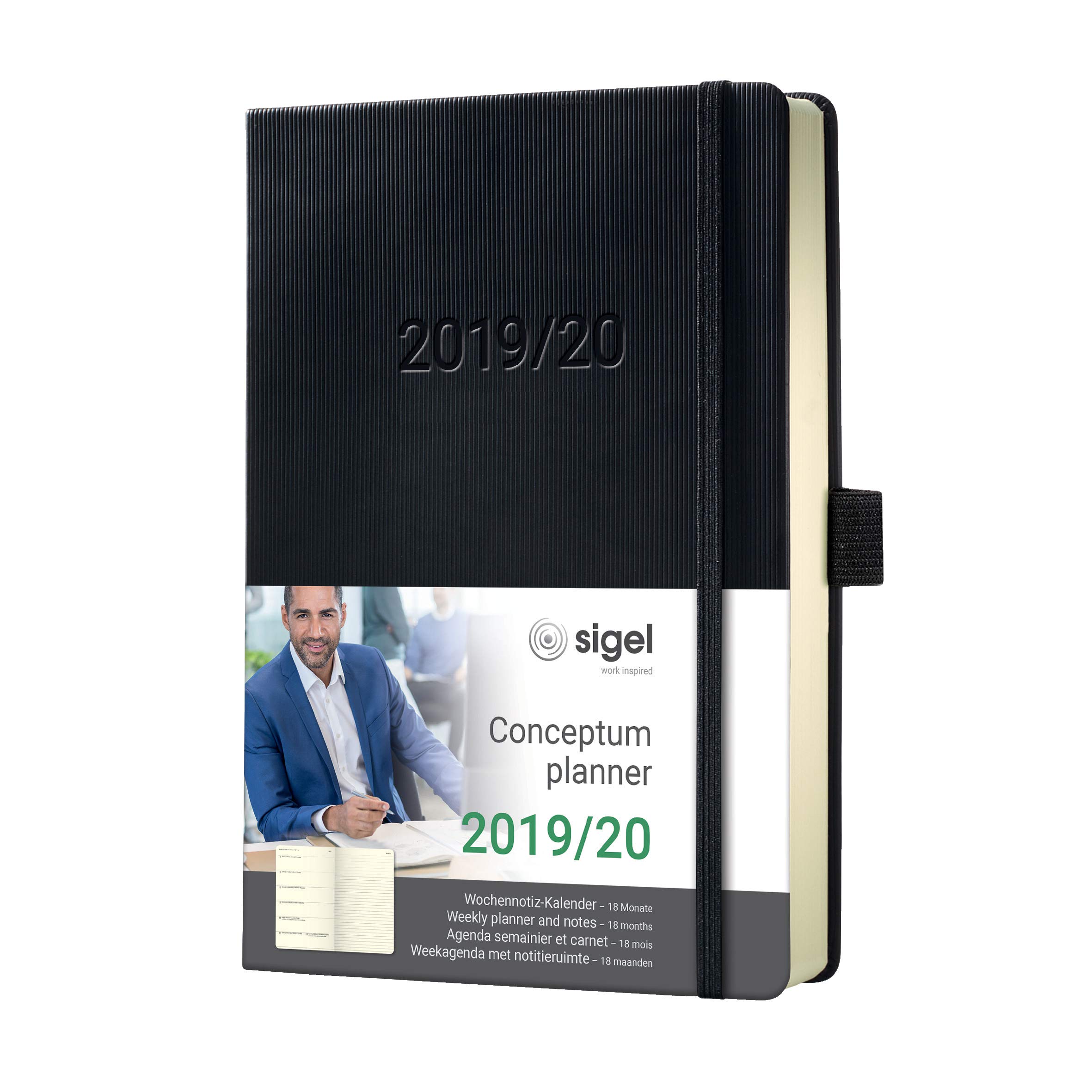 SIGEL C2003 Academic Calendar and notes 2019-2020, 18 months, approx. A5, hardcover, black - Conceptum