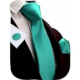 GUSLESON 3.15"（8cm） Solid Color Necktie and Pocket Square Cufflinks Sets For Men + Gift Box