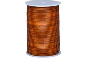 Cords Essentials Round Genuine Leather String Cord, Rope for Jewelry Making, Necklaces, Bracelets, Kumihimo Braiding, Wraps, Crafts and Hobby Projects (Distressed Tan, 2.0 MM)