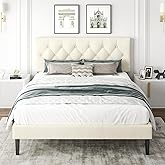 CXVX Queen Size Platform Bed Frame with Upholstered Headboard, Button Tufted Design, Strong Wooden Slats, No Box Spring Needed, Easy Assembly, Noise Free