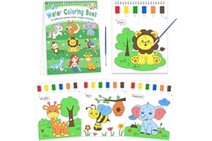SOCOLER Paint with Water Coloring Books for Toddlers, Animal Theme Mess Free Watercolor Painting Papers for Kids Travel Coloring Kit with 2 Brushes Art Craft Birthday Gift